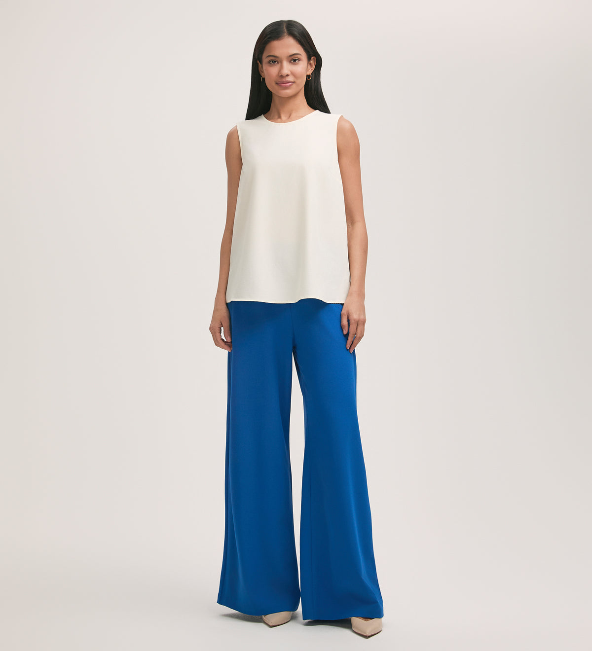 Nat Cobalt Blue Crepe Wide Leg Trousers