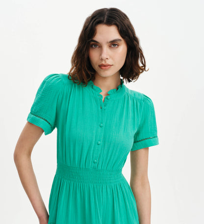 Natalia Green Cotton Gauze Tiered Midi Dress