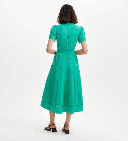 Natalia Green Cotton Gauze Tiered Midi Dress