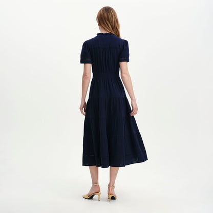 Natalia Navy Cotton Gauze Tiered Midi Dress