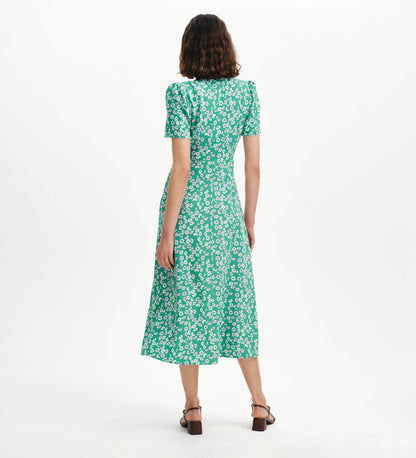 Nieve Green Daisy Empire Waist V-Neck Midi Dress