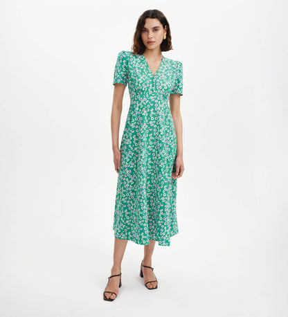 Nieve Green Daisy Empire Waist V-Neck Midi Dress