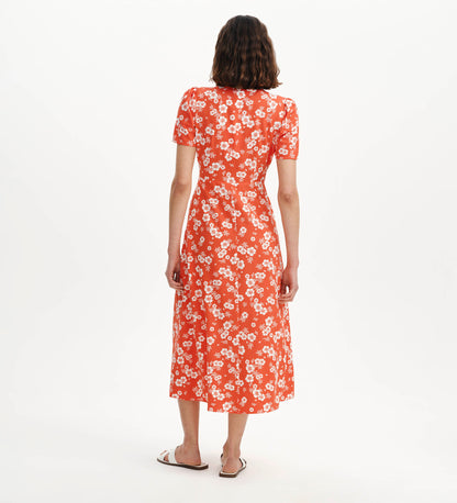 Nieve Red Floral Empire Waist V-Neck Midi Dress