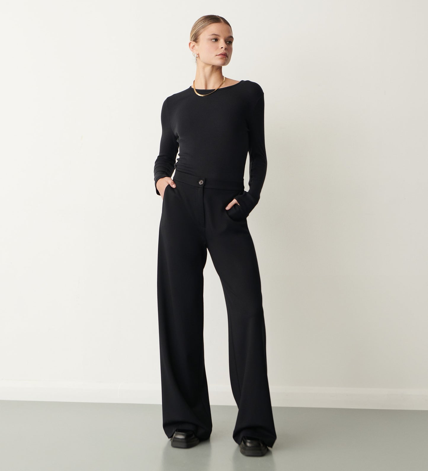 Frankie Black Ponte Jersey Wide Leg Trousers