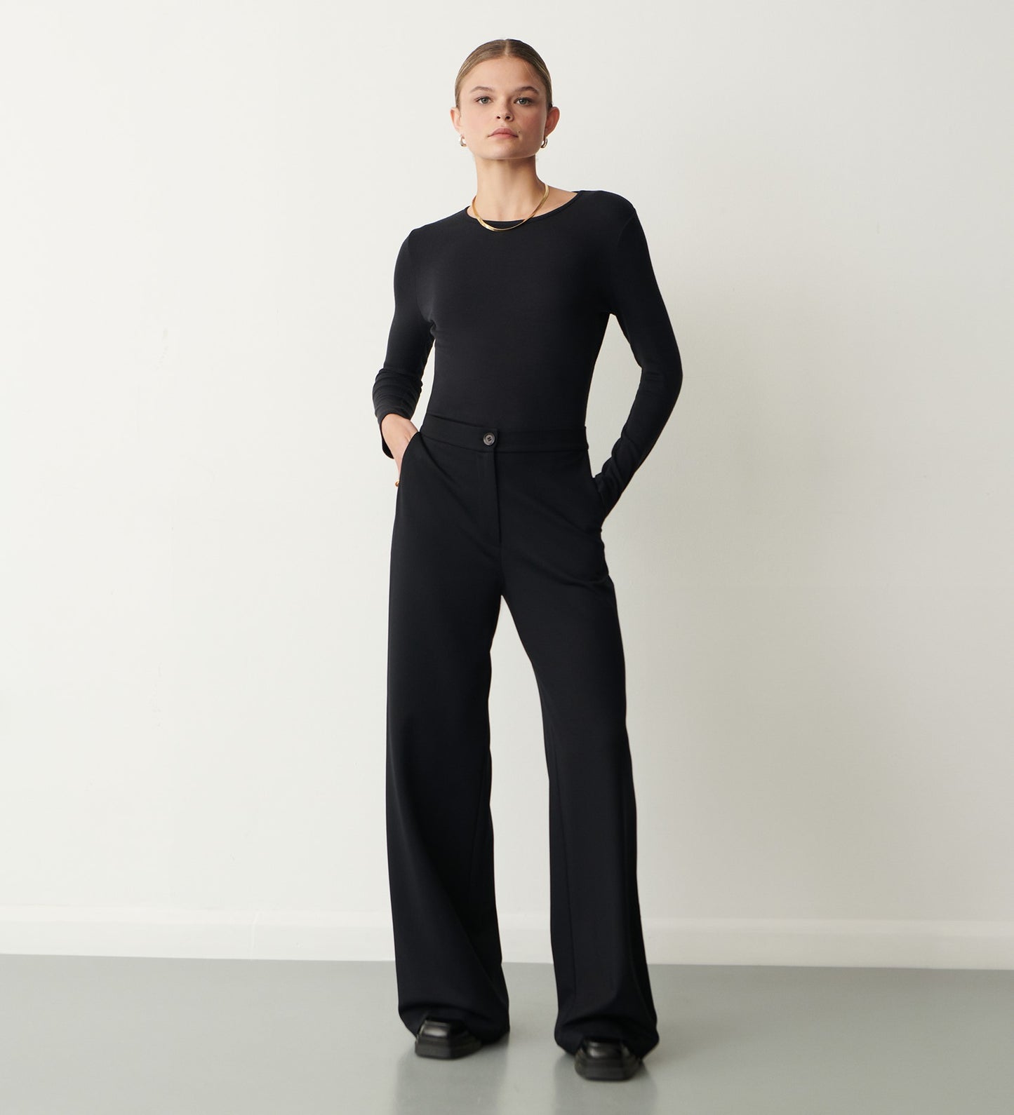 Frankie Black Ponte Jersey Wide Leg Trousers