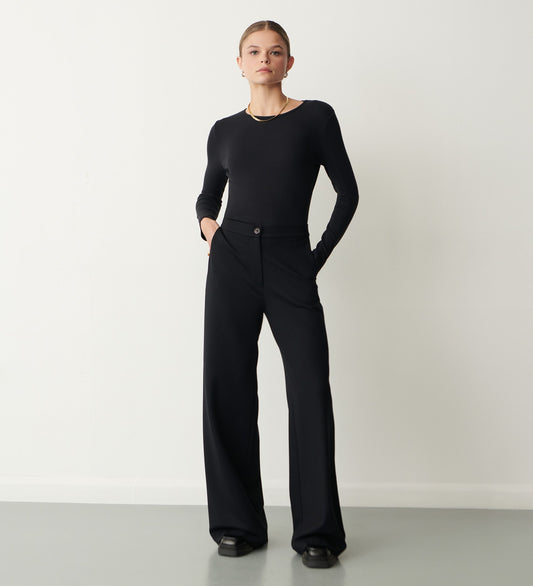 Frankie Black Ponte Jersey Wide Leg Trousers