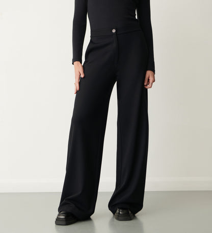 Frankie Black Ponte Jersey Wide Leg Trousers