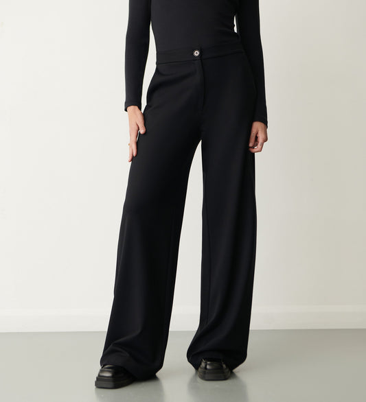 Frankie Black Ponte Jersey Wide Leg Trousers