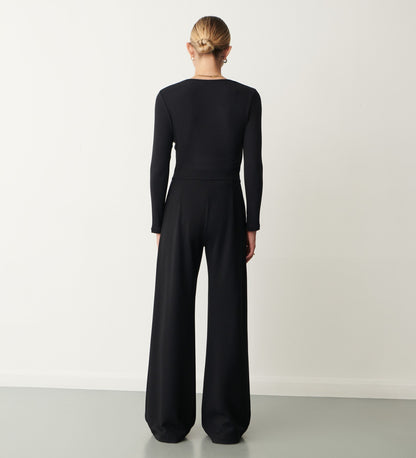 Frankie Black Ponte Jersey Wide Leg Trousers