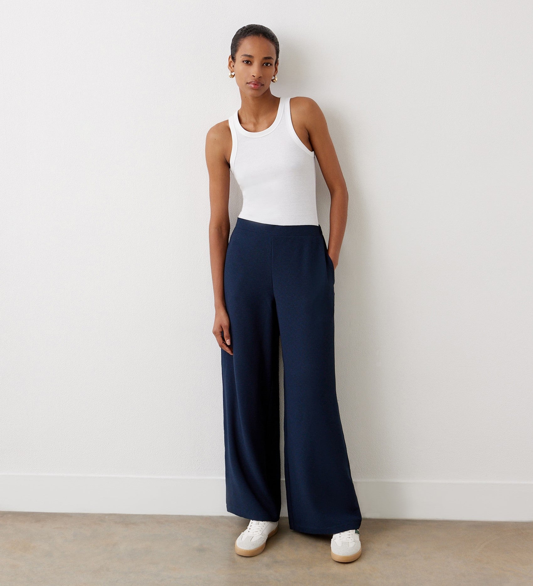 Nat Navy Trousers – Finery London