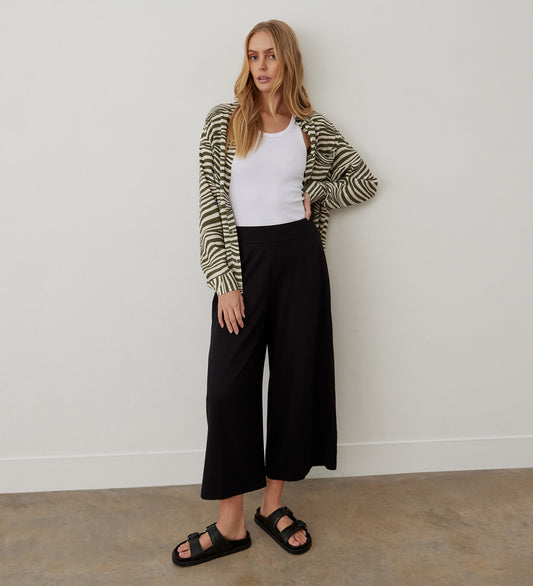 Miribel Black Cropped Ponte Jersey Trousers