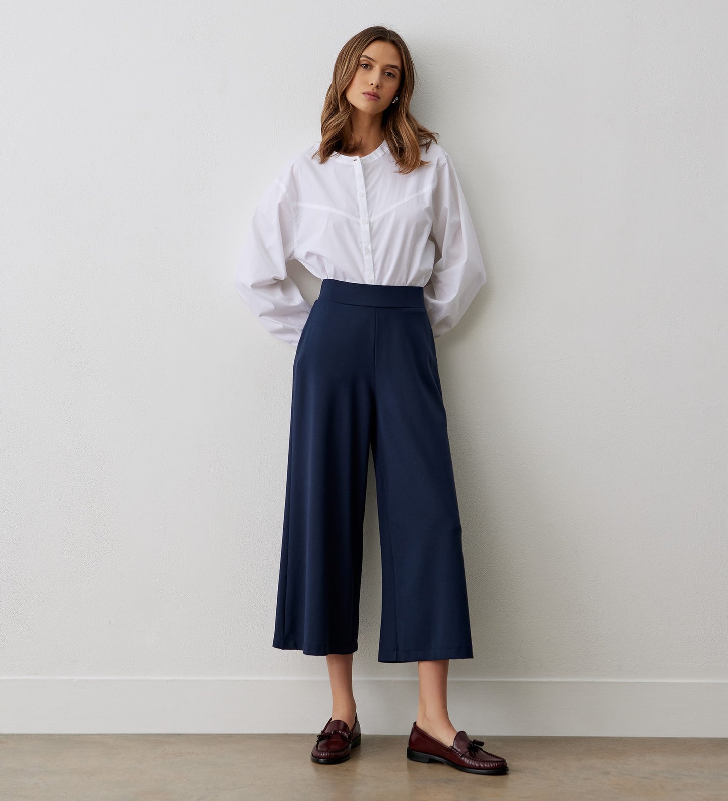 Miribel Navy Cropped Ponte Jersey Trousers