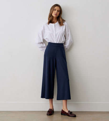 Miribel Navy Cropped Ponte Jersey Trousers