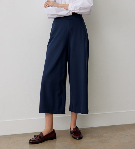 Miribel Navy Cropped Ponte Jersey Trousers