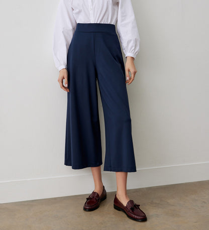 Miribel Navy Cropped Ponte Jersey Trousers