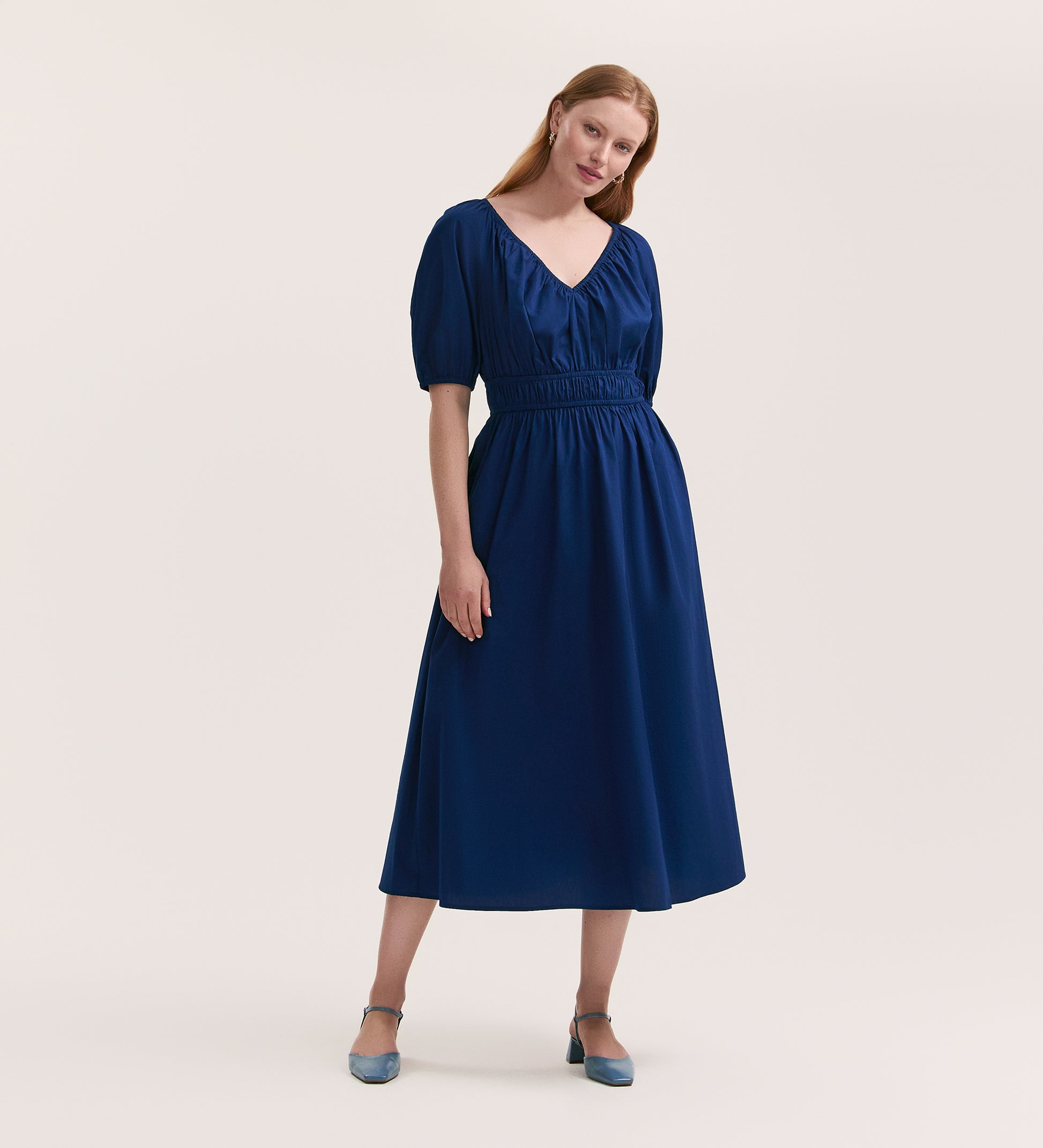 Piper Indigo Cotton Midi Smock Dress Finery London Piper Indigo Cotton Midi Smock Dress Finery London