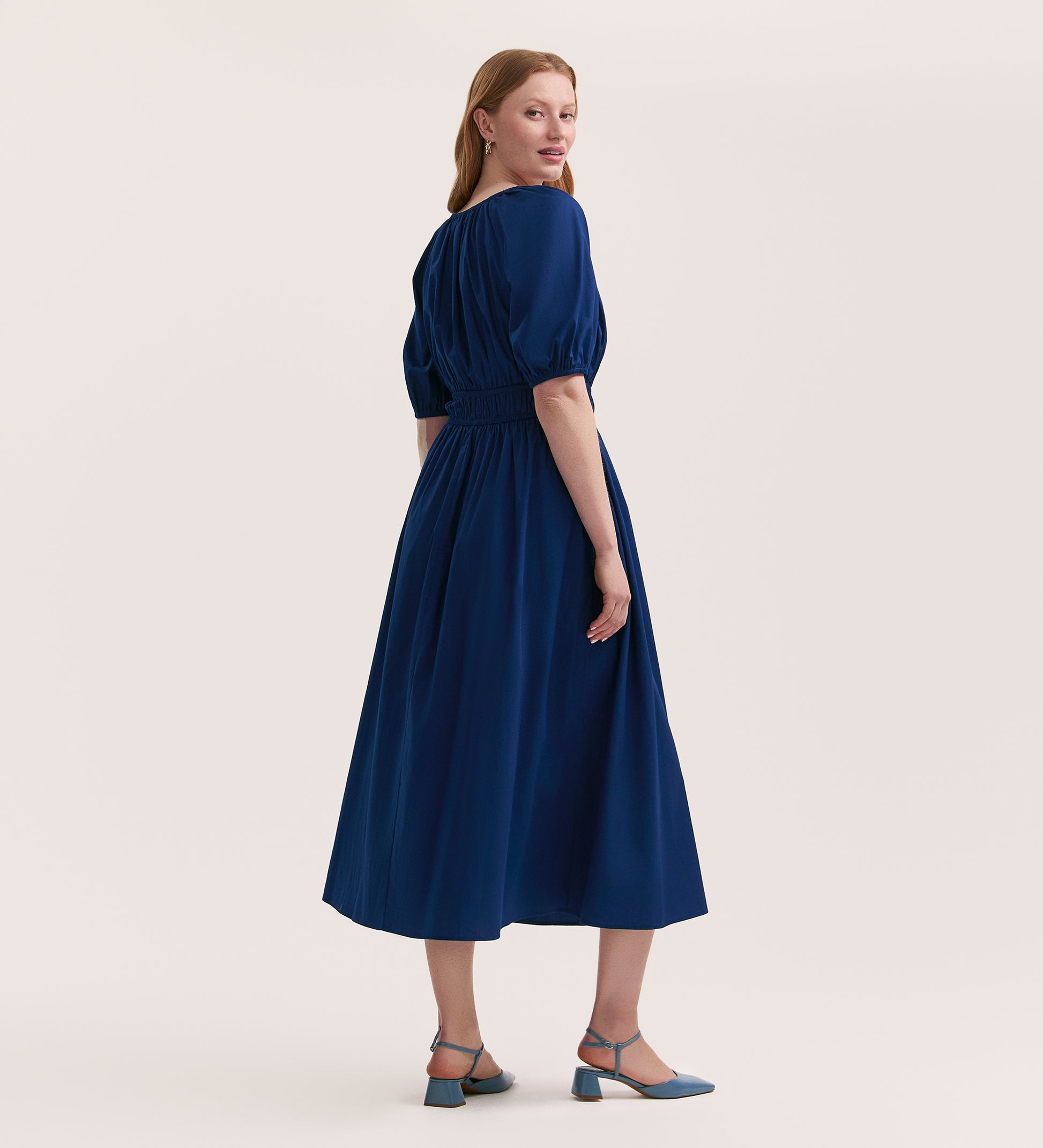 Piper Indigo Cotton Midi Smock Dress – Finery London