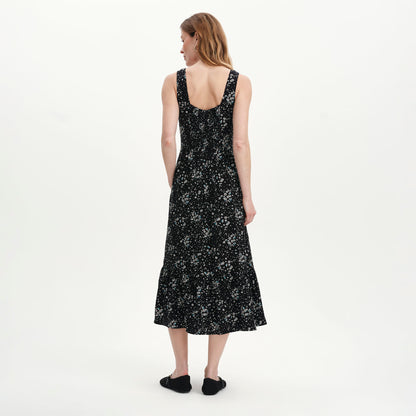 Persie Black Ditsy Tiered Sleeveless Midi Dress