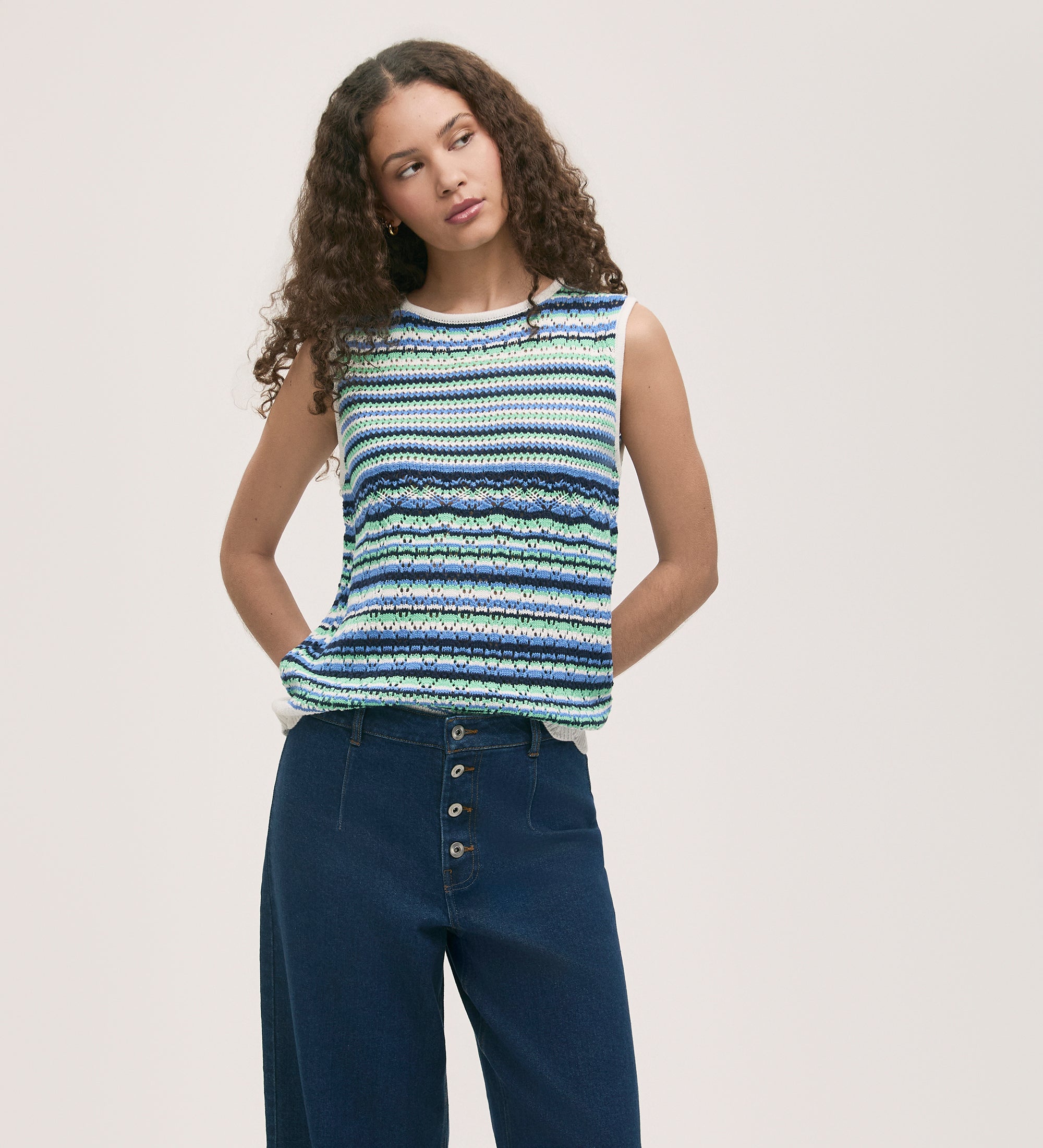 Porsha Blue Striped Crochet Vest – Finery London
