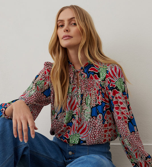 Kiya Red Bloom Crepe Blouse