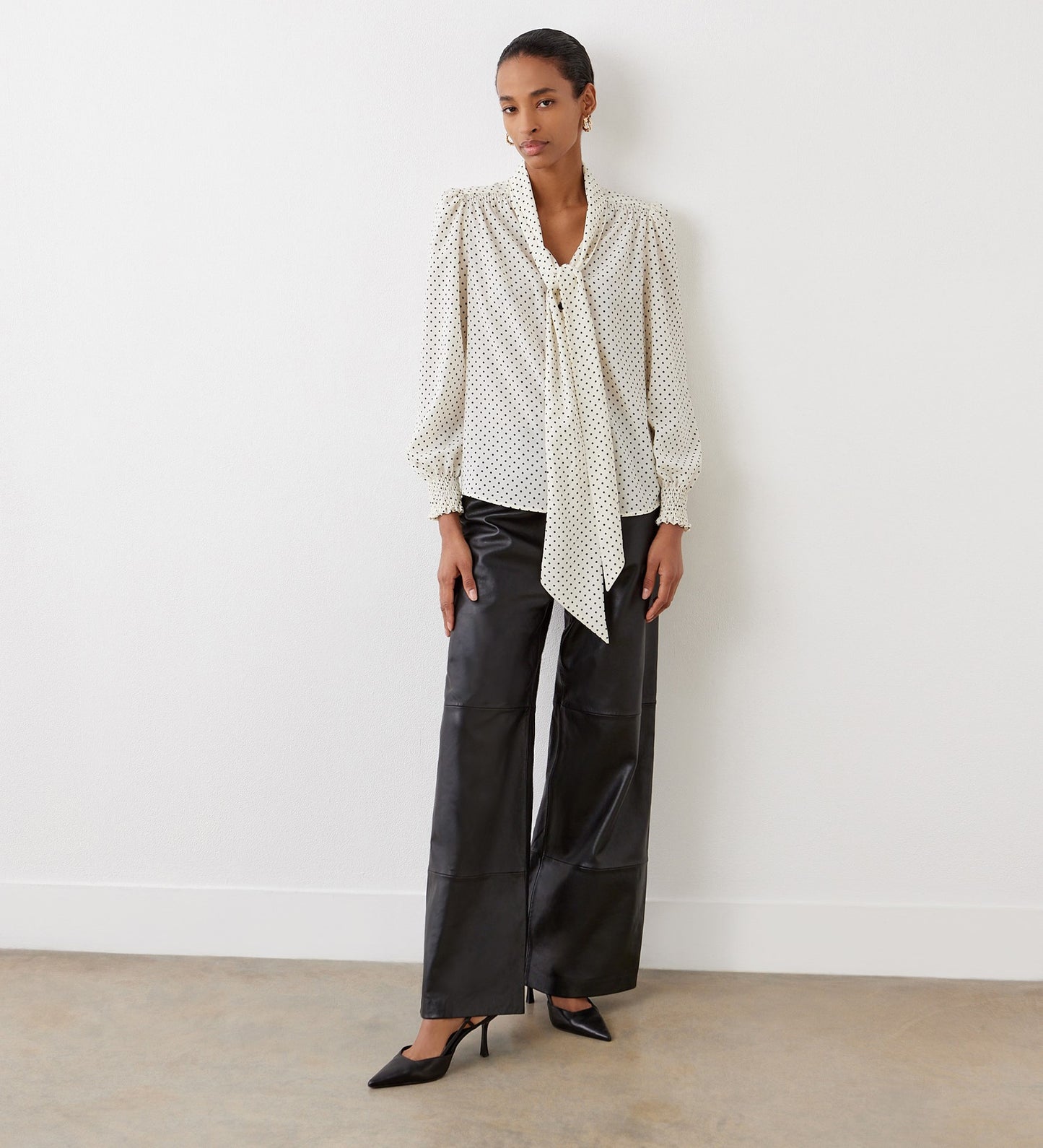 Lindsay Ivory Polka Dot Pussy Bow Blouse