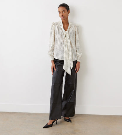 Lindsay Ivory Polka Dot Pussy Bow Blouse