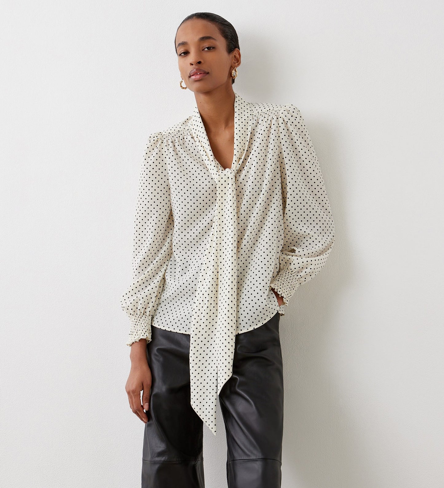 Lindsay Ivory Polka Dot Pussy Bow Blouse