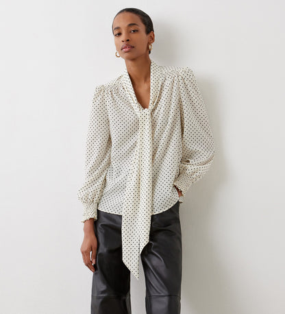 Lindsay Ivory Polka Dot Pussy Bow Blouse