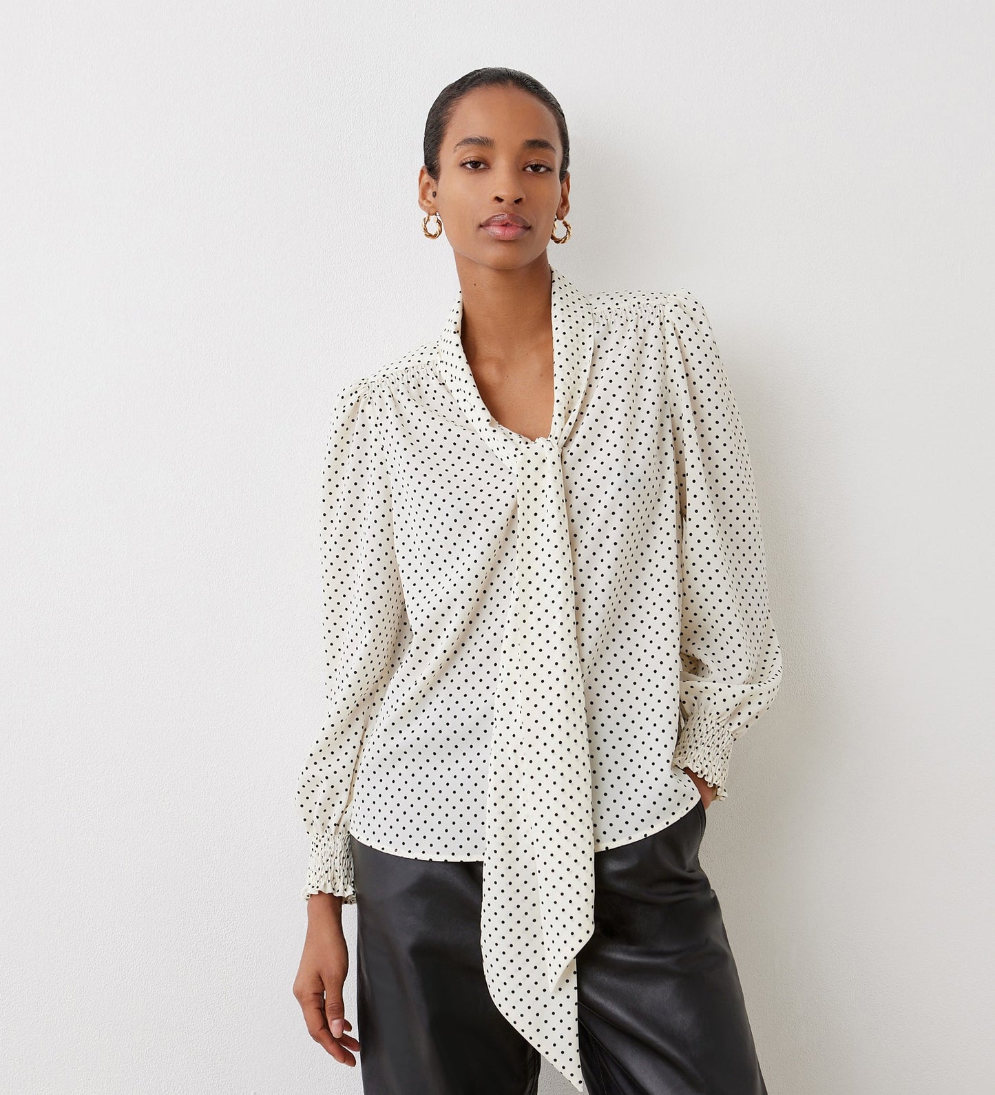 Lindsay Ivory Polka Dot Pussy Bow Blouse