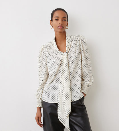 Lindsay Ivory Polka Dot Pussy Bow Blouse