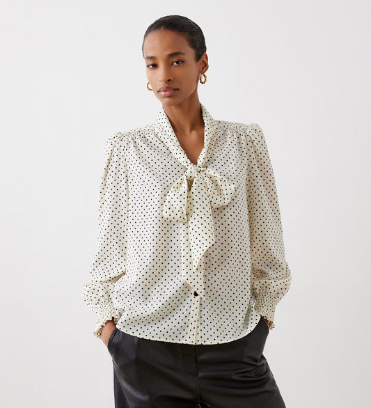 Lindsay Ivory Polka Dot Pussy Bow Blouse