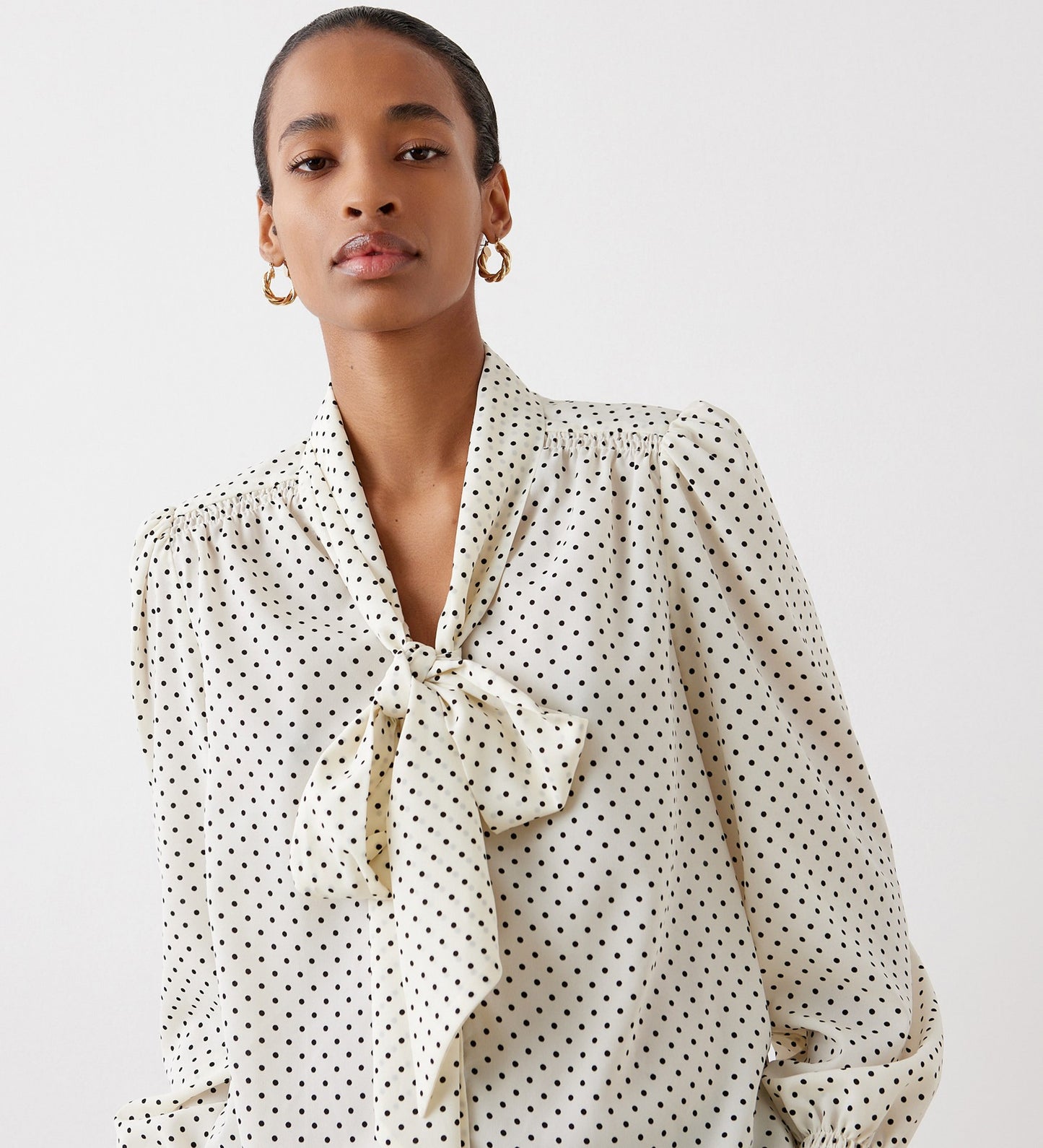Lindsay Ivory Polka Dot Pussy Bow Blouse