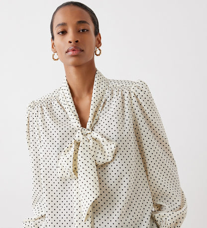 Lindsay Ivory Polka Dot Pussy Bow Blouse