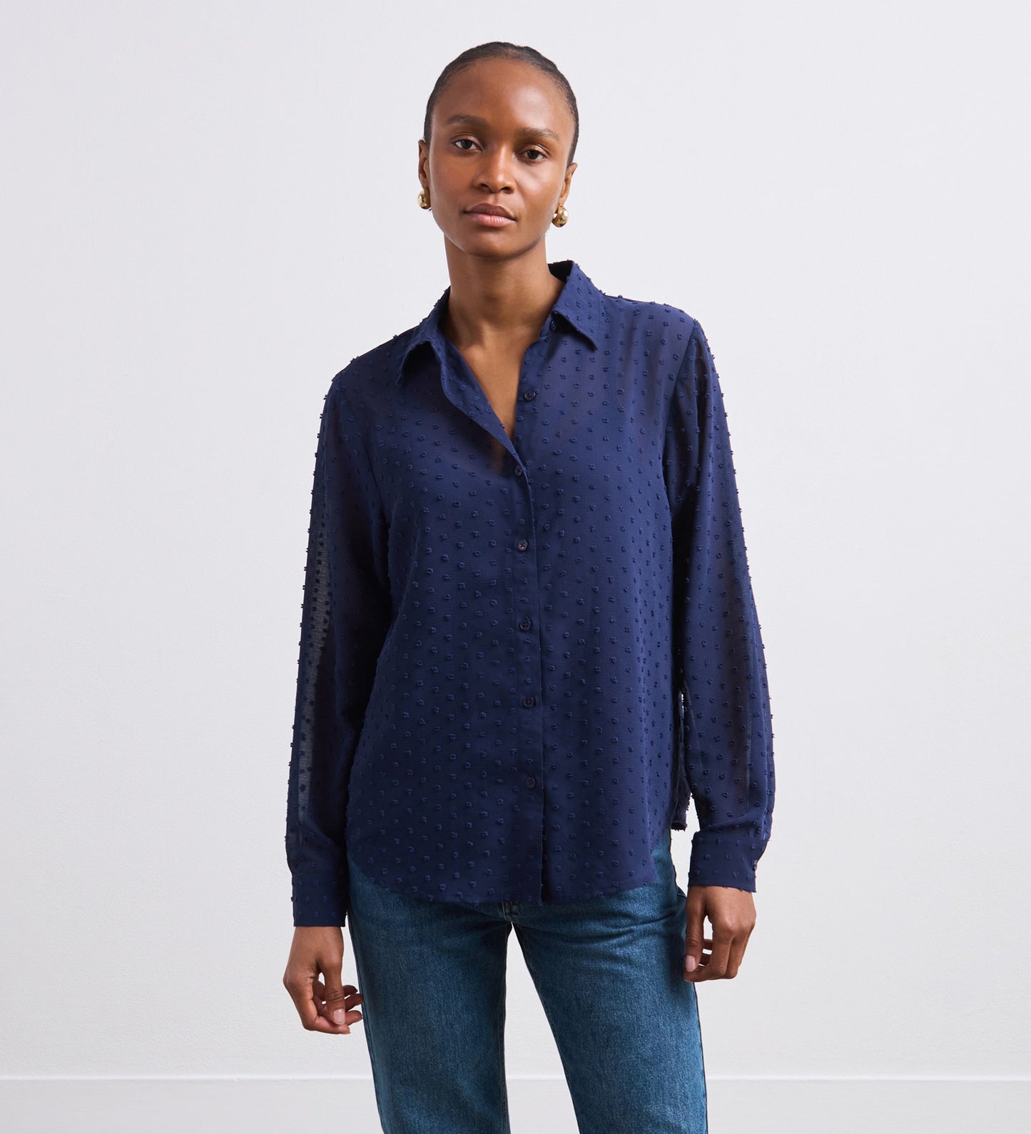 Janette Navy Chiffon Blouse With Detachable Cami