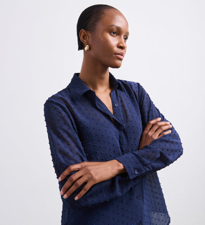 Janette Navy Chiffon Blouse With Detachable Cami