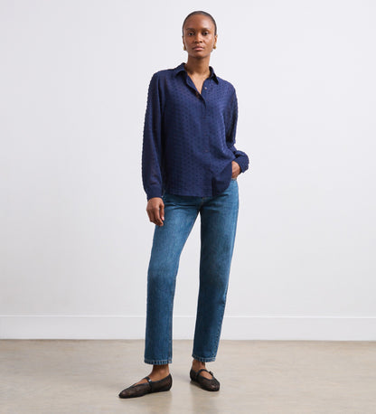 Janette Navy Chiffon Blouse With Detachable Cami