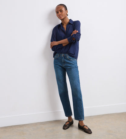 Janette Navy Chiffon Blouse With Detachable Cami
