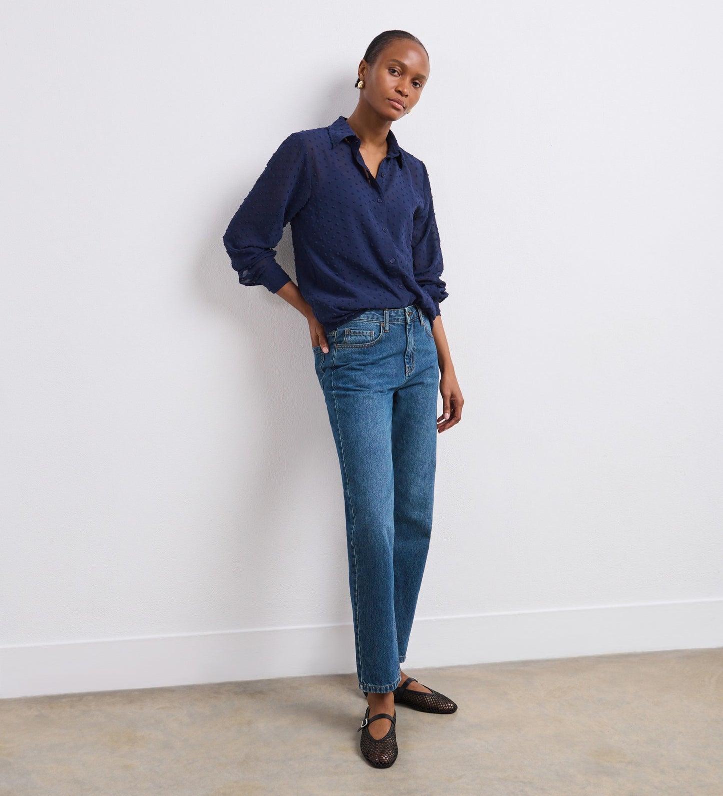 Janette Navy Chiffon Blouse With Detachable Cami