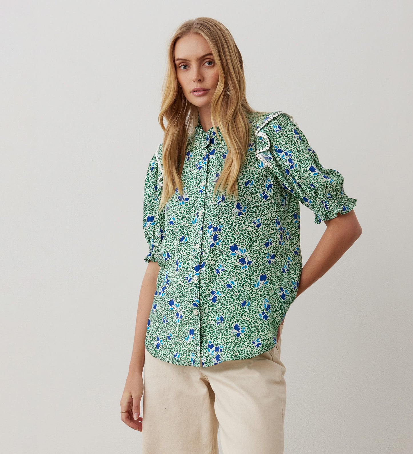 Anastasia Green Floral Crepe Blouse