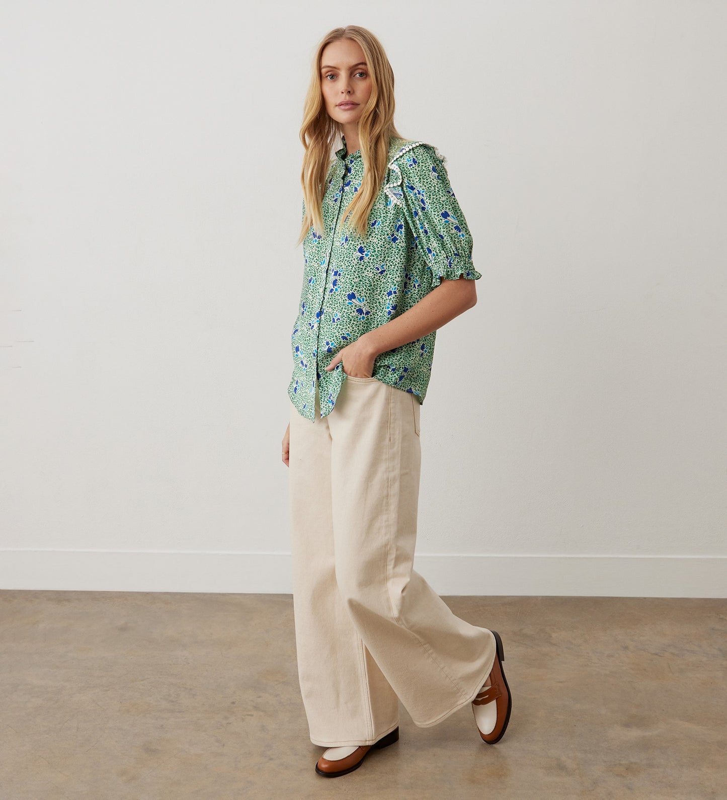 Anastasia Green Floral Crepe Blouse