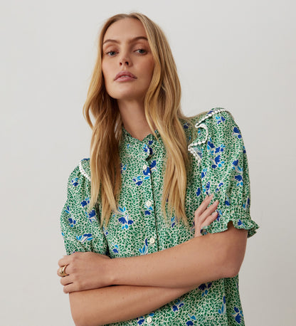 Anastasia Green Floral Crepe Blouse