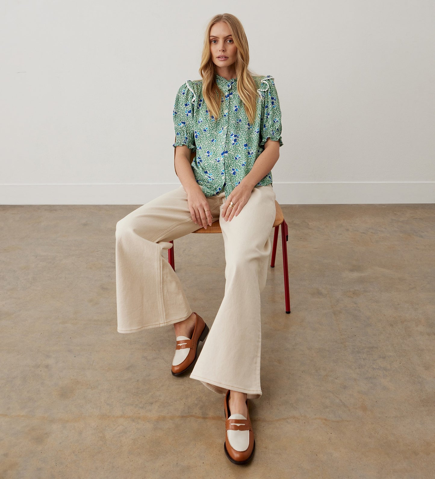 Anastasia Green Floral Crepe Blouse