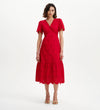 Quinn Red Cotton Broderie Lace Trim V-Neck Midi Dress