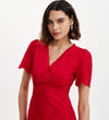 Quinn Red Cotton Broderie Lace Trim V-Neck Midi Dress