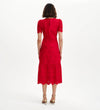 Quinn Red Cotton Broderie Lace Trim V-Neck Midi Dress