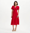 Quinn Red Cotton Broderie Lace Trim V-Neck Midi Dress