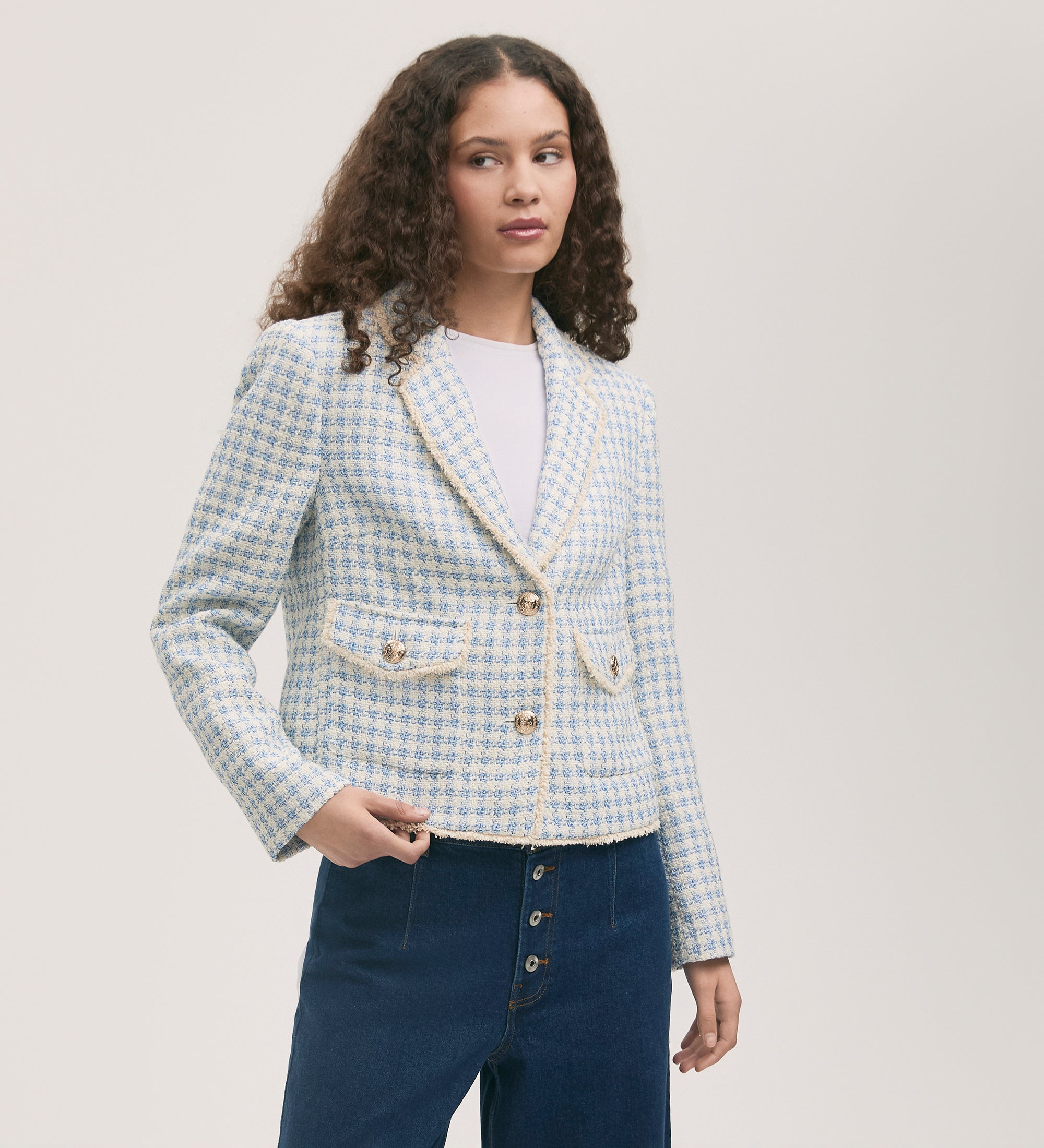 Rochelle Blue Tweed Jacket – Finery London