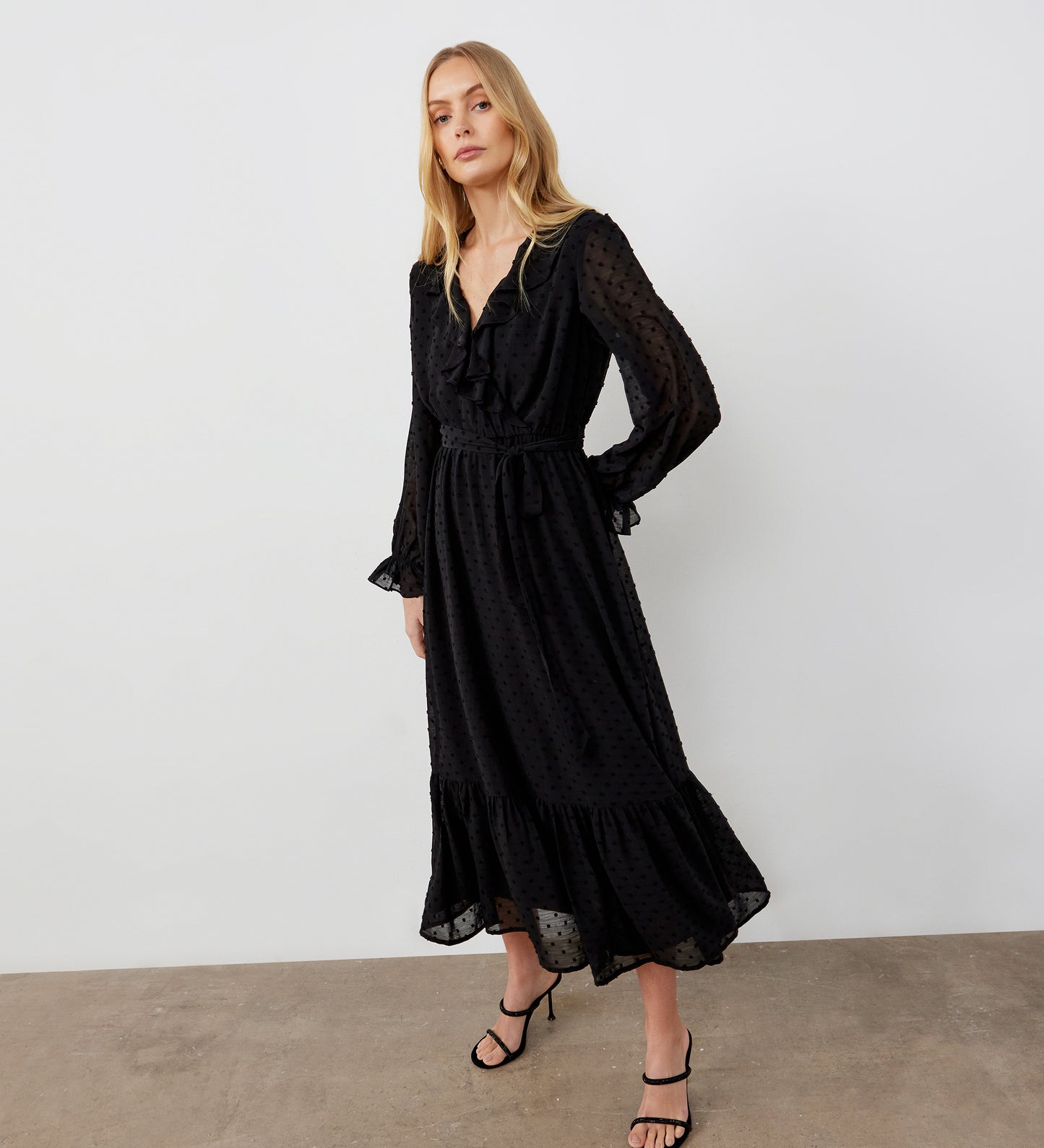 Rosalie Black Chiffon Midi Wrap Dress Finery London Rosalie Black Chiffon Midi Wrap Dress Finery London