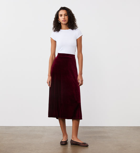 Ruth Burgundy Velvet Midi Skirt