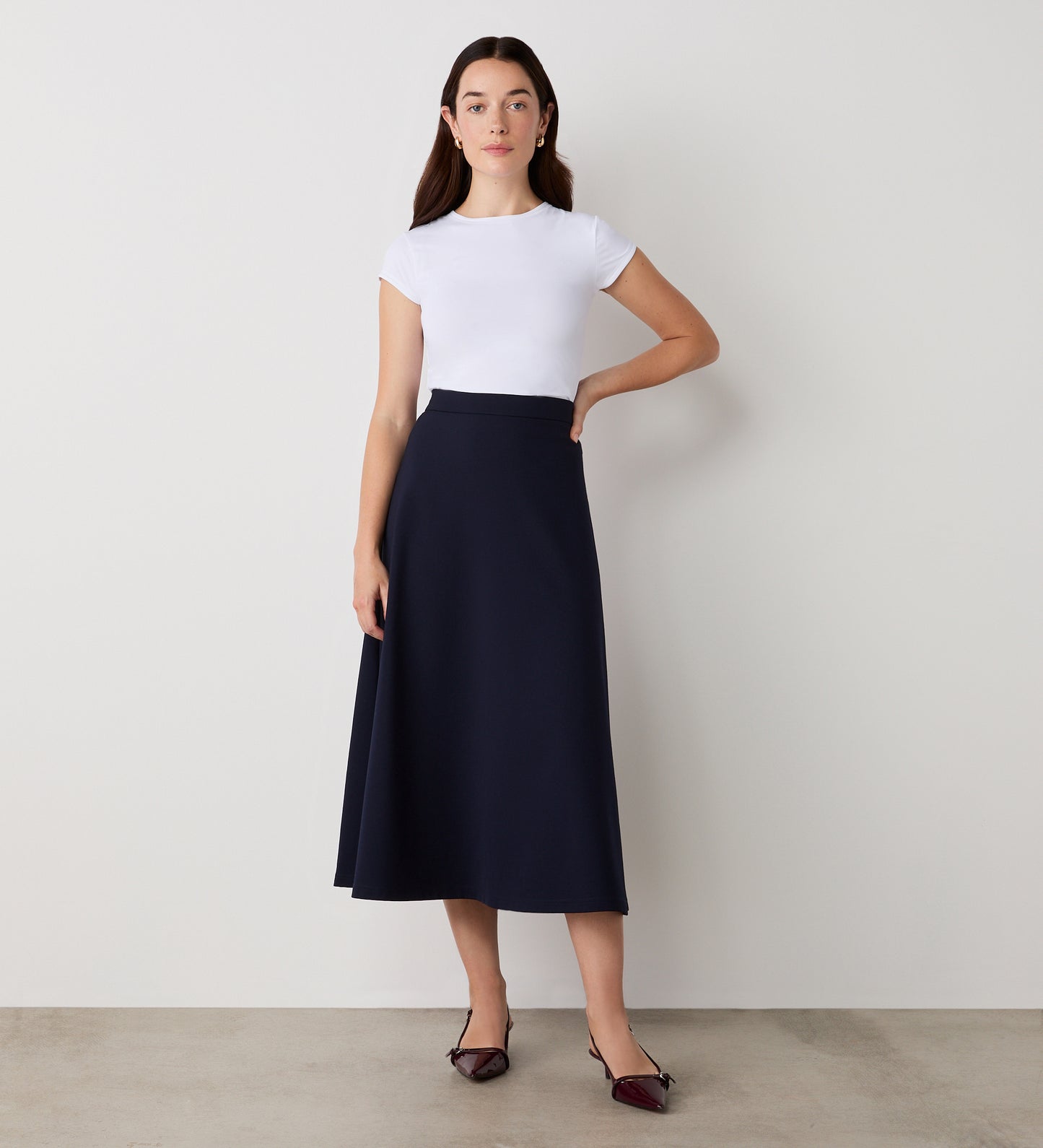 Ruth Navy Ponte Jersey Midi Skirt Finery London